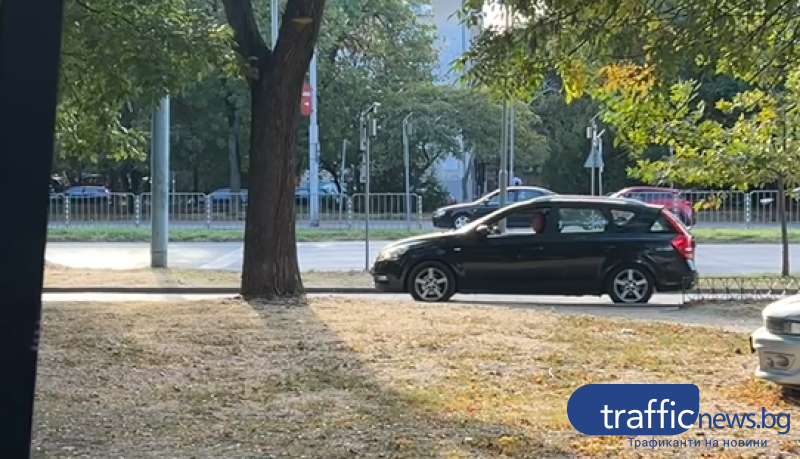 Абсурд! Забързан водач шпори по тротоара на пловдивски булевард
