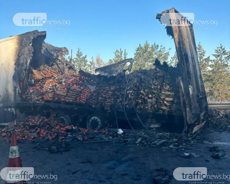 Тир изгоря на АМ Тракия, образува се голяма тапа