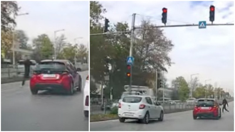 На косъм от инцидент в Пловдив: Водач премина на червено, докато пешеходец пресича
