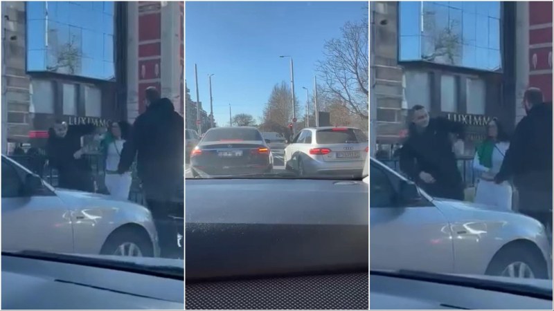 Скандално! Мъж и жена си разменят ритници и шамари на булевард в Пловдив