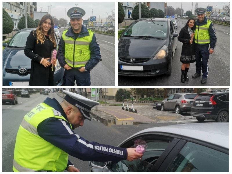 Десетки шофьорки получиха цветя от екипи на сектор „Пътна полиция