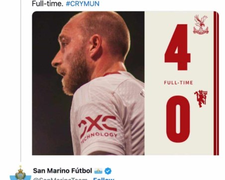 Сан Марино се изгаври с Юнайтед след 0:4 от Палас