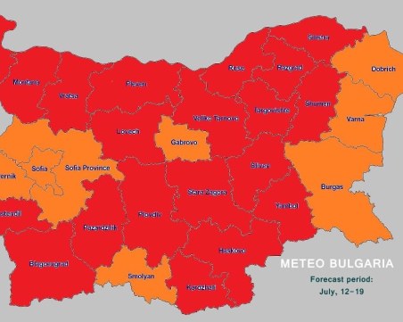 Код червено! В Пловдив и още 19 области се очакват опасно високи температури
