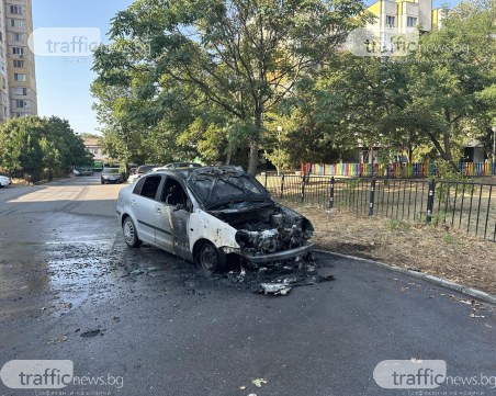 Кола изгоря пред хранителен магазин в Пловдив, докато шофьорът пазарува ВИДЕО