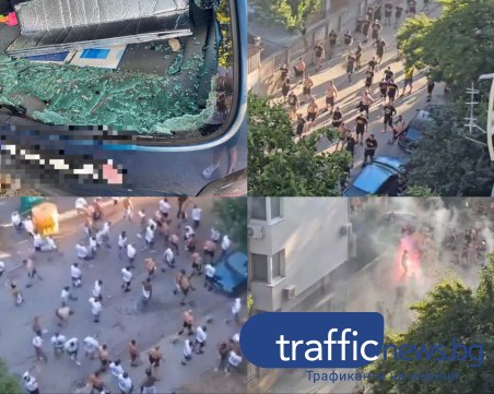 Строшени автомобили и изплашени майки след мелето между Ботев и Локо ВИДЕО