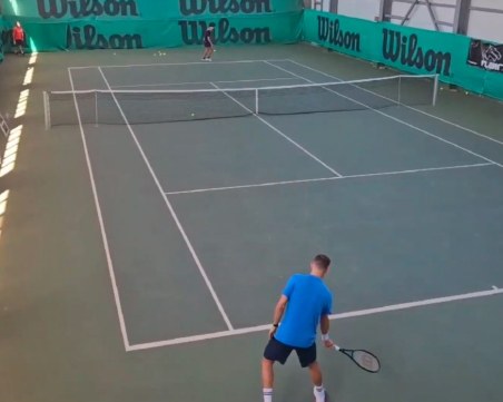 Григор Димитров загрява в Хасково за мача с Джокович