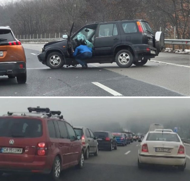 Катастрофа на магистрала Тракия към Пловдив, кола е в средата на платното