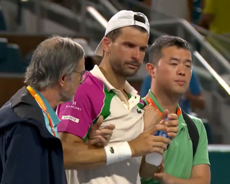 Григор Димитров напусна корта с помощта на лекар и физиотерапевт