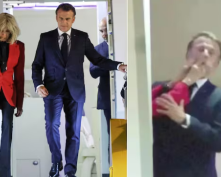 Спор между Макрон и съпругата му, тя го удря по лицето преди отваряне на самолет? ВИДЕО