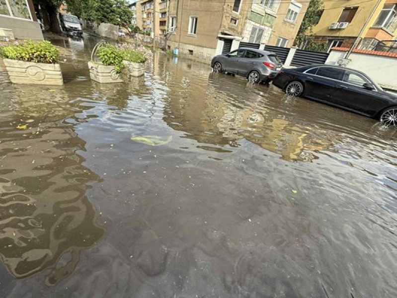 Улици в Пазарджик се наводниха след 10-минутен обилен дъжд, дърво падна в двор на училище