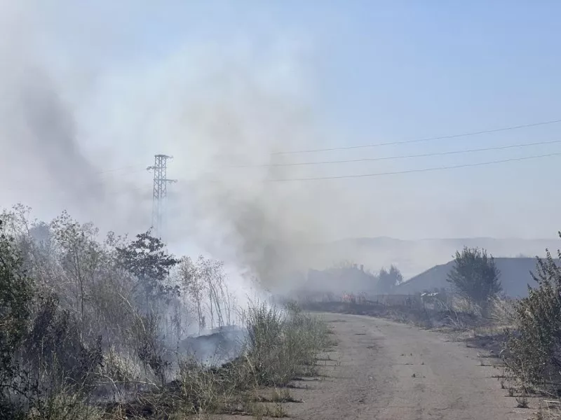 Голям пожар бушува в района на летището в Бургас, 4 екипа се борят с пламъците