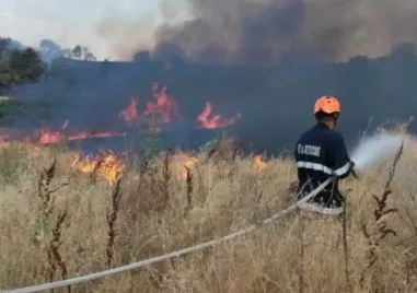 Голям пожар бушува до село край Хисаря, прекъснато е електрозахранването