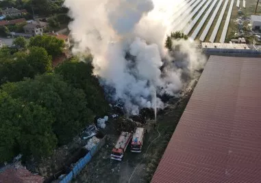 Дървени отпадъци горят във фабрика за пелети в старозагорското село