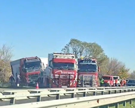 Катастрофа с тирове предизвика километрично задръстване на АМ Тракия до Пазарджик ВИДЕО