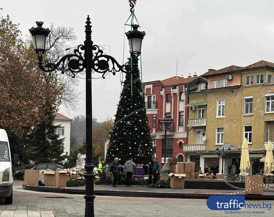 Пловдив се потапя в коледен дух: Сглобяват голямата елха пред Общината