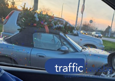 Коледна еуфория на пътя: Пловдивчанин украси колата си с... празнична елха на тавана