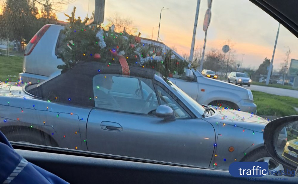 Коледна еуфория на пътя: Пловдивчанин украси колата си с... празнична елха на тавана