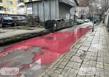 Червени локви се появиха в цял квартал на Пловдив, властите със спешна проверка