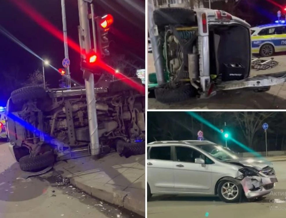 Зрелищна катастрофа до „Колодрума”, кола обърна джип след отнето предимство ВИДЕО