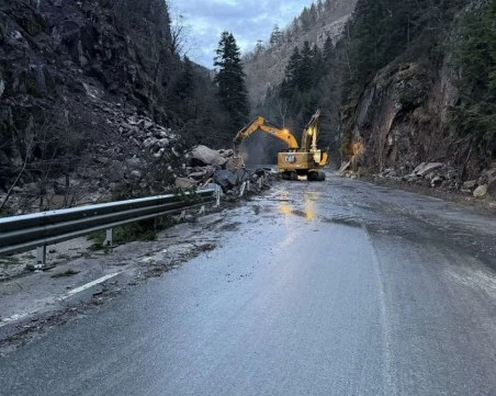 Продължава разчистването на падналата скална маса, която блокираше изцяло пътя Велинград-Сърница