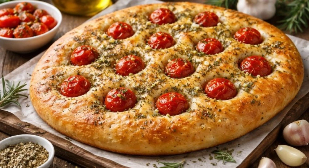 Рецепта за италианска фокача с чери домати и чесън