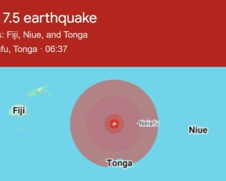 Земетресение с 7,6 по Рихтер регистрираха около Тонга