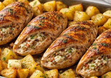 Рецепта за пълнено пилешко филе и хрупкави картофи