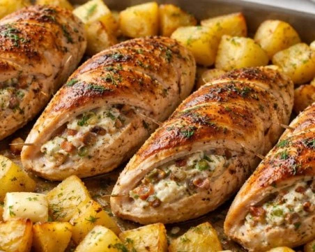 Рецепта за пълнено пилешко филе и хрупкави картофи