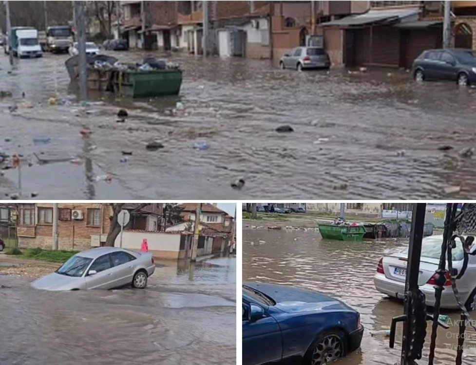 Улици превърнати в реки, плаващи боклуци и погълната кола: Кадри показаха как Столипиново потъна във вода