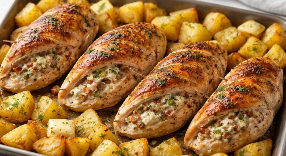 Рецепта за пълнено пилешко филе и хрупкави картофи