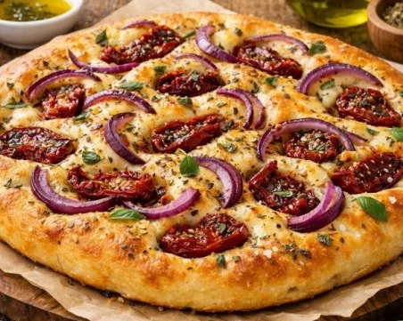 Рецепта за фокача със сушени домати и червен лук