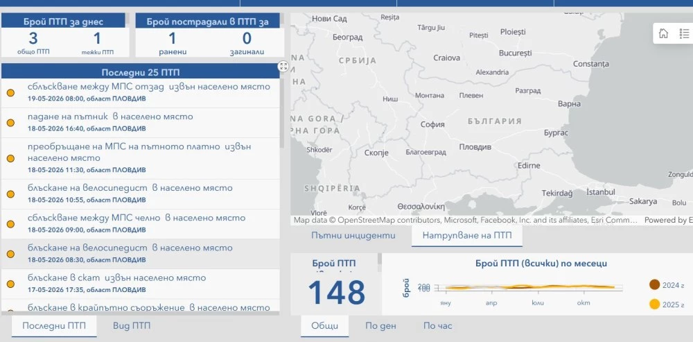 Интерактивната карта на МВР за катастрофите вече функционира нормално