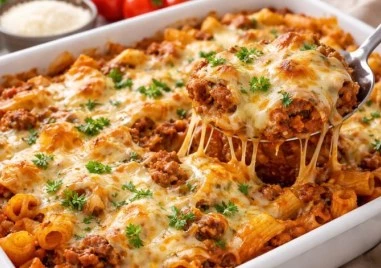 Рецепта за макарони на фурна с кайма и сирена