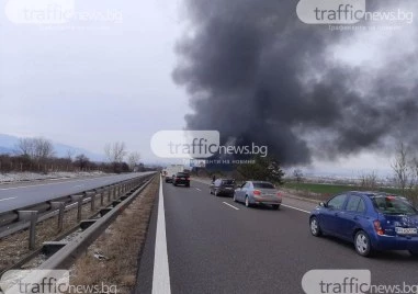 Затруднено движение на АМ „Тракия край Пловдив заради запален тир