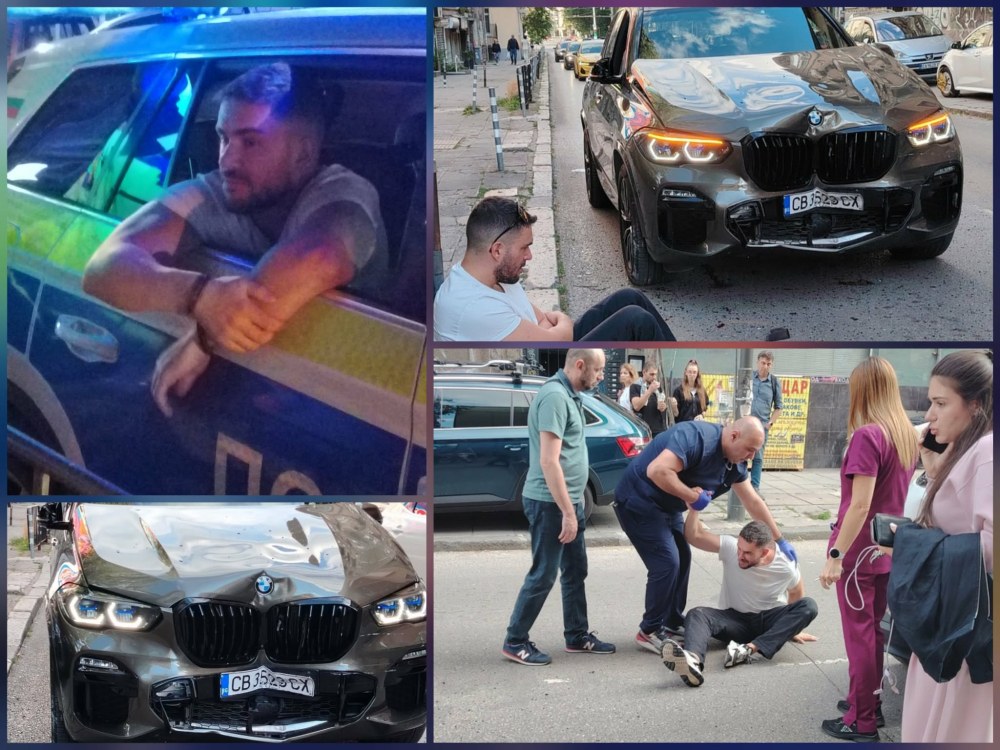 Луксозно BMW помете кола в центъра на София, шофьорът в шокиращо състояние след удара СНИМКИ