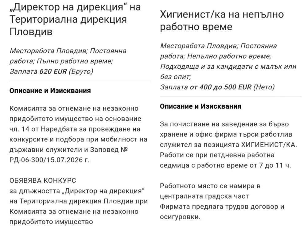 Търси се нов шеф на КОНПИ в Пловдив, заплатата - колкото на хигиенистка на 4 часа