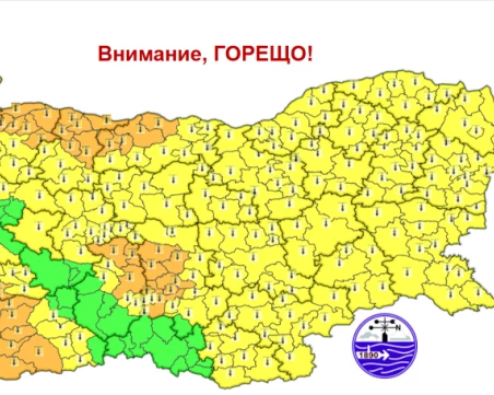 Оранжев и жълт код за опасни жеги за почти цяла България в петък