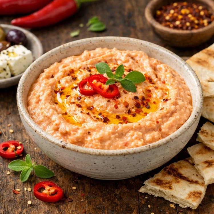 Разядка с печени чушки, сирене и чесън